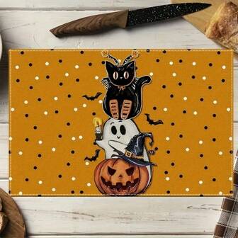 1/2/4/6 Piece Table Mat Set, Halloween Themed Style, Bat Pattern Print, Size 30x45 Cm. Polyester Halloween Placemats Are Suitable For Home Kitchens/Heat-Resistant Tablecloths, Easy To Clean, And Are Ideal Accessories For Home Kitchen Dining Tables. They Are Suitable For Family Gatherings And Indoor Occasions, And Are The Best Choice For Halloween Decoration.