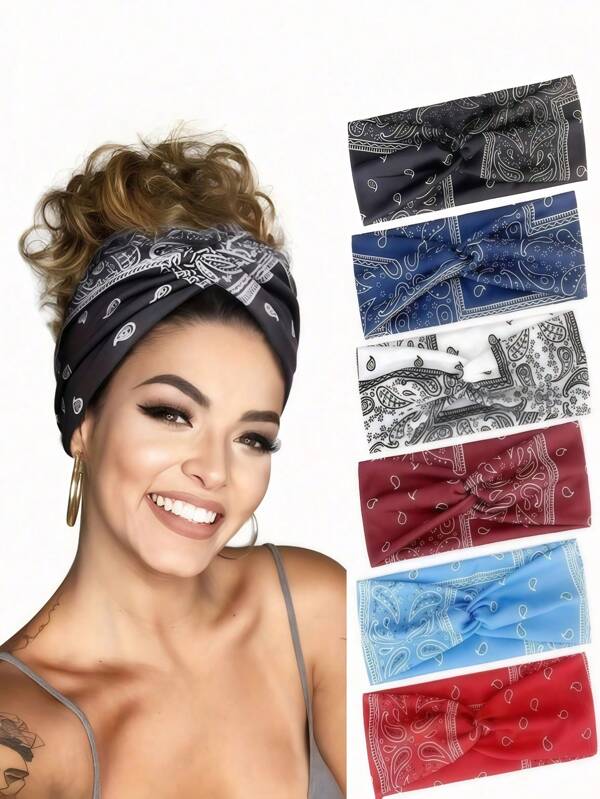 1pc/6pcs Paisley Pattern Bohemian Women Sports Headband, Elastic Yoga Criss-Cross Print Headband, Suitable For Outdoor Sports, Hiking, Travel, Climbing Hair Accessories Sports Hair Bands Women Turban Running Hair Wrap Cycling Sweatband