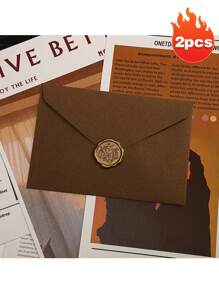 2个素色信封，复古多用途信封，办公信封，婚礼请柬，情书，贺卡，新年朋友礼物，文具，火漆印章 - 彩色 - 查看 13