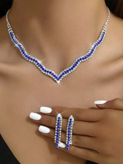 3 pezzi Set di gioielli da sposa minimalista ed elegante, composto da collana con catena a gancio e orecchini, per donne