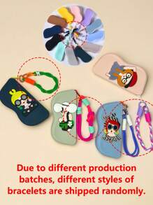 硅胶拉链眼镜盒，可收纳眼镜和眼镜布，卡通女孩贴纸硅胶材质，带挂绳，适合旅行和便携使用，防尘太阳镜收纳盒，防水防震，专为眼镜和普通眼镜设计，防止灰尘进入，适合作为礼物，母亲节礼物，节日礼物送给女儿、女友、妻子 - 彩色 - 查看 9