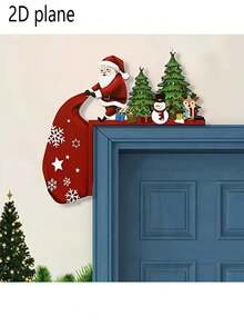 1pc Santa Claus With Reindeer & Snowman 2D Flat Wall Decor, Door Frame Hanging Ornament, Tabletop Figurine, Ideal For Indoor, Living Room, Bedroom, Office, Home Decor Christmas, Holiday Accessory, Seasonal Gift - Multicolor - View 1