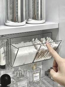 透明清洁棉签收纳盒，亚克力浴室翻盖化妆品展示盒，壁挂式无孔化妆棉球、发夹、发圈收纳盒，可存放清洁棉签、化妆棉球、发夹、发圈等。