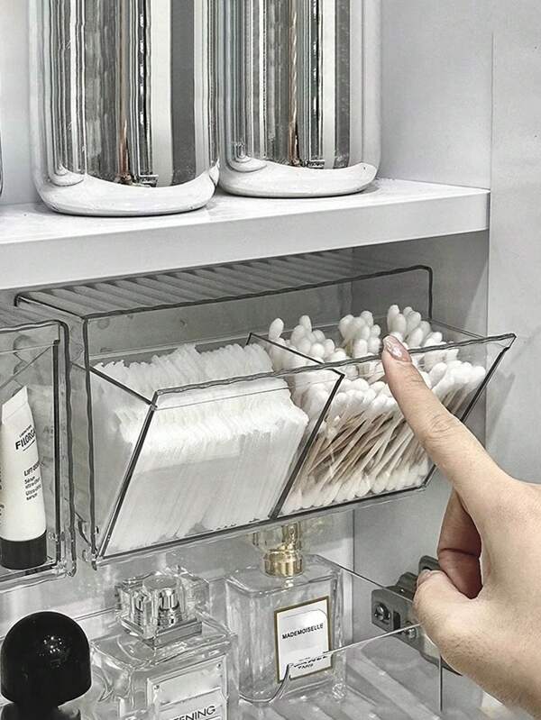 Transparent Cotton Swab Storage Box, Acrylic Bathroom Flip-Top Cosmetic Display Box, Wall-Hung Makeup Pad Balls Without Holes, Hair Clips, Hair Band Storage Box, Can Store Cotton Swabs, Makeup Pad Balls, Cotton Balls, Hair Clips, Hair Bands, Etc.