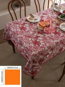 1pc French Retro Floral Christmas Tablecloth, Rectangular Jacquard Fabric Suitable For Daily, Festivals, Parties, Weddings, Dinners, Home Decor - Red and White - View 13