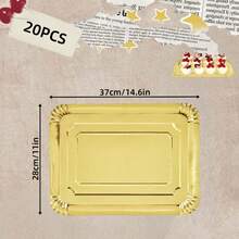 10/20PCS Disposable Light Weight Paper Plates, Gold Rectangular Dinner Plates Bulk For Cookie Dessert Snack Cake, Large Serving Tableware Paper Trays For Wedding, Family Meals, Birthday, Picnics, BBQ, Holiday