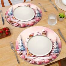 2 piezas/4 piezas/6 piezas Manteles individuales de silicona con estampado de casa de jengibre, decoración navideña, adecuados para mesa de comedor, bar de café, todo el año, manteles lavables para mesa, decoración de habitación, posavasos, manteles de escurrimiento, manteles individuales de cocina y comedor, decoraciones de fiesta interior y exterior, decoración del hogar, regalo ideal