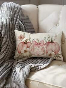 1/2/4pcs, Fall Pink Pumpkins Pillow Covers Flower Chinoiserie Farmhouse Autumn Thanksgiving Decor Lumbar Cushion Cases For Couch Home Decorations - Pink - View 7