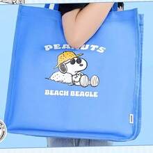Miniso Snoopy Seaside Diary Series Blue Square Shoulder Shopping Bag, Square Design Offers Large Capacity, Convenient And Fashionable For Daily Outings (1 PC) - Blue - View 3