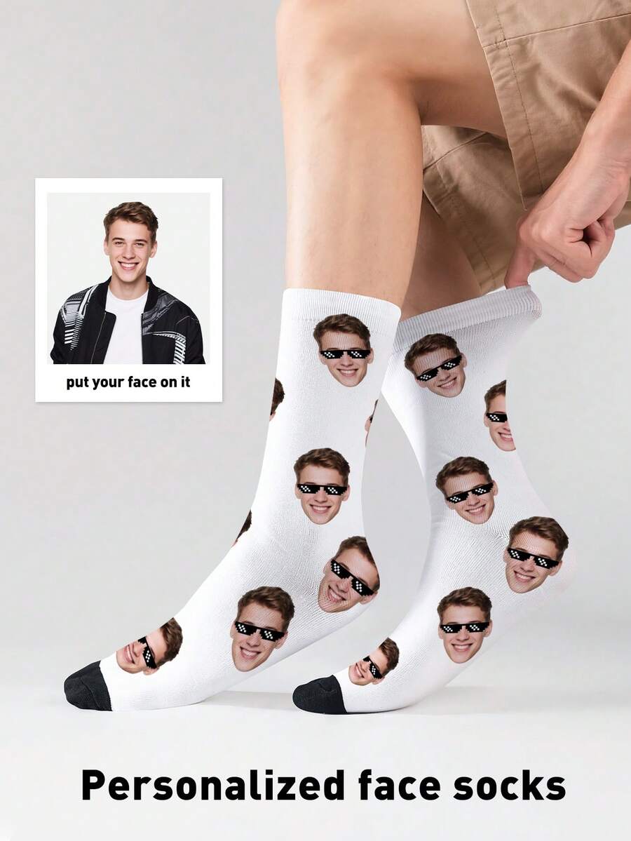 1 Paio Di Calzini Personalizzati Con Foto, Calzini Stampati Su Misura, Calzini Con Immagine Personalizzata, Stampa Qualsiasi Volto Sui Calzini, Regalo Per Anniversario, Festa Della Mamma, Festa Del Papà, Regalo Fantasioso - Multicolore - Visualizzare 1