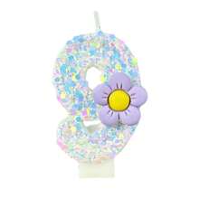 Sequin Creative Cute Personalized Purple Small Flower Number Candle / Cake Decoration Candle With Anti-Drip Wax Tray / Birthday Cake Decoration Candle / Wish Candle / Suitable For Birthday / Party Wedding / Romance / Anniversary