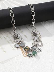 1 pieza Nuevo diseño de collar de cadena versátil y minimalista con múltiples elementos, collar de clavícula de alta gama para mujeres, adecuado para fiestas, festivales de música y diversas ocasiones - Multicolor - Ver 2