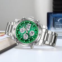 SKMEI 2556 男士防水数字手表豪华商务腕表 3 时间显示 LED 灯不锈钢闹钟夜光