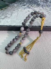 1pc 33pcs Natural Stone Rosary Beads, Black Tie Dye Tasbih Prayer Beads - Grey - View 20