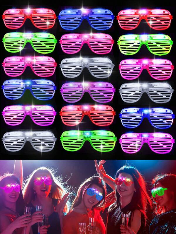6/12 نظارة مضيئة بالأضواء الملونة، نظارات ظلال متعددة الألوان مضيئة، نظارات لاسلكية وامضة مضيئة، 3 أوضاع إضاءة وامضة لحفلات، إكسسوارات حفلات مضيئة في الظلام، هدايا حفلات عيد الميلاد (ألوان عشوائية)