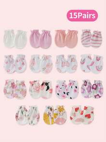 15双新生儿手套防抓手套柔软弹性婴儿手套0-3个月男婴女婴适用 - 15pairs - 查看 11