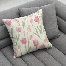 1pc Nordic Floral Purple Tulip Pillowcase - Soft Plush Pillowcase Suitable For Sofa, Bed And Couch - Home Decor Without Pillow Insert - Adds Comfort And Style To Your Sleep Space - Pink - View 5