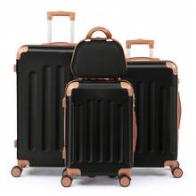SUNROAD A Stylish Set Of ABS Suitcases With Vertical Stripes, Four-In-One Design With Handles And Universal Wheels. Available In 20in, 24in, 28in Sizes And 12in Carrying Case, Featuring ABS Aluminum Golden Pull Rods In A Fashionable Rose Gold Color Scheme - 黑棕色 - 查看 1