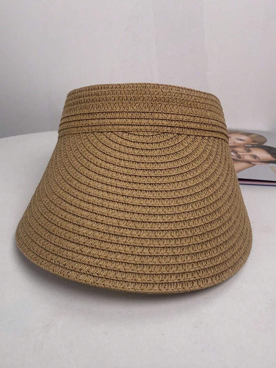 1 chiếc mũ rơm không vành, thời trang và đa năng, thoải mái và nhẹ, thích hợp cho các hoạt động ngoài trời, đi bộ đường dài, mua sắm, bãi biển, cắm trại và nhiều dịp khác nhau - Màu nâu - Xem 1