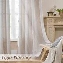 1 件日式简约优雅仿亚麻薄纱窗帘，遮光保暖柔软窗帘，适用于客厅、卧室、酒店