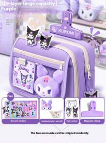 Sanrio 1 Stück Sanrio Kuromi Federmäppchen, großes Fassungsvermögen 9-lagige Cartoon Design Reißverschluss Stiftemappe, geeignet für Schule und Bürobedarf, süßes Charakterdesign für Mädchen und Jungen, Schul-Stiftemappe, Geschenke für Familie und Freunde, Schulmaterial, Schulanfang