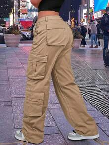 GILIPUR 新款卡其色工装裤，弹力多口袋休闲宽松裤，Y2K风格纯色宽松裤，秋季街头风，复古时尚，适合新年、情人节、春节等节日外出穿着，春、夏、秋、冬四季皆宜，精致休闲，是正式晚宴、休闲聚餐和音乐会的理想之选。 - 卡其色 - 查看 11