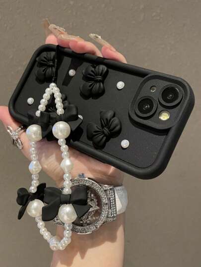 1 pieza Funda protectora de teléfono con cadena de cinturón de perlas y lazo, compatible con iPhone 16/15 PRO MAX/15 PLUS/15 PRO/15/14 PRO MAX/14 PLUS/14 PRO/14/13 PRO MAX/13 PRO/13/12 PRO MAX/12 PRO/12 PRO MAX/11 PRO/11/XS MAX/XR/XS/7/8 PLUS, a prueba de golpes y resistente al agua, con decoración de mariposa de perlas y correa de pulsera de mariposa, compatible con Samsung Galaxy A14 A34 A54 A15 A25 A35 A55 S23 S23Plus S23ultra S23fe S24 S24plus S24ultra S24fe S25 S25plus S25ultra, resistente a arañazos