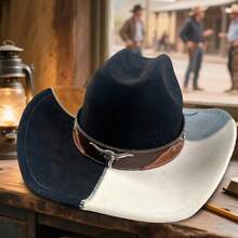 Suede Denim Cowboy Hat For Women Man Wide Brim Cowboy Hat With Chinstraps Western Cowgirl Hat For Party Cowboy Hat For Women Men With Shapeable Wide Brim Western Suede Hat For Cowboys And Cowgirls - 黑色 - 查看 3