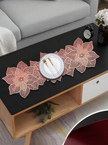 1 件圣诞花 PVC 金箔桌旗，适用于圣诞餐桌中心装饰、节日派对婚礼宴会桌布 - 彩色 - 查看 9