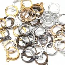 50pcs/Pack Iron Alloy D-Shape French Clip Earring Hooks, 13X11mm Elastic Earring Hooks Pendant Findings, DIY Jewelry Accessories