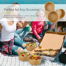750 millilitres / 25 onces. 20/40/60 pièces grandes bols en papier avec couvercle, bols à soupe jetables, convenant pour les aliments chauds et froids, fournitures pour fête.