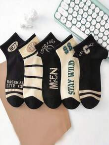 5 双时尚独特的女士踝袜，可爱百搭，适合所有季节，低帮浅口男女通用袜子 - 彩色 - 查看 2