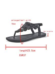 最新罗马风格波西米亚平底人字凉鞋，女士棕色 - 黑色 - 查看 7