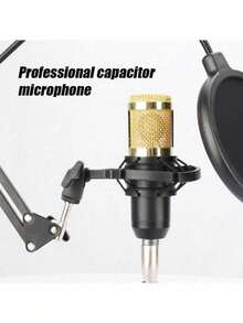 Equipo para podcast BM800, incluye interfaz de audio V8s y micrófono de condensador cardioide, adecuado para portátil, vlog, transmisión en vivo y estudio de grabación - Negro y dorado - Ver 4