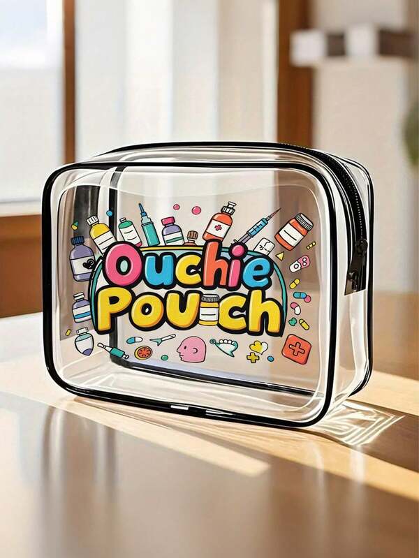 Ouchie Pouch - Cute Cartoon Bandage Design High Quality PVC Cosmetic Bag For Women & Girls Large Capacity Travel Toiletry Organizer With Zipper Closure Lightweight Fade-Resistant & Easy Wipe-Clean TSA-Approved Portable Storage Pouch Daily Care Accessories | Playful Design Toiletry Travel Bag Medical