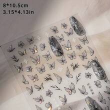 1pc 5D Nail Art Stickers - Glitter Butterfly & Willow Branch Design With Black Border, Iridescent Manicure Decals For DIY Nail Art, Self-Adhesive & Shimmering Summer/Spring Theme, Nail Stickers - Nhiều màu - Xem 6