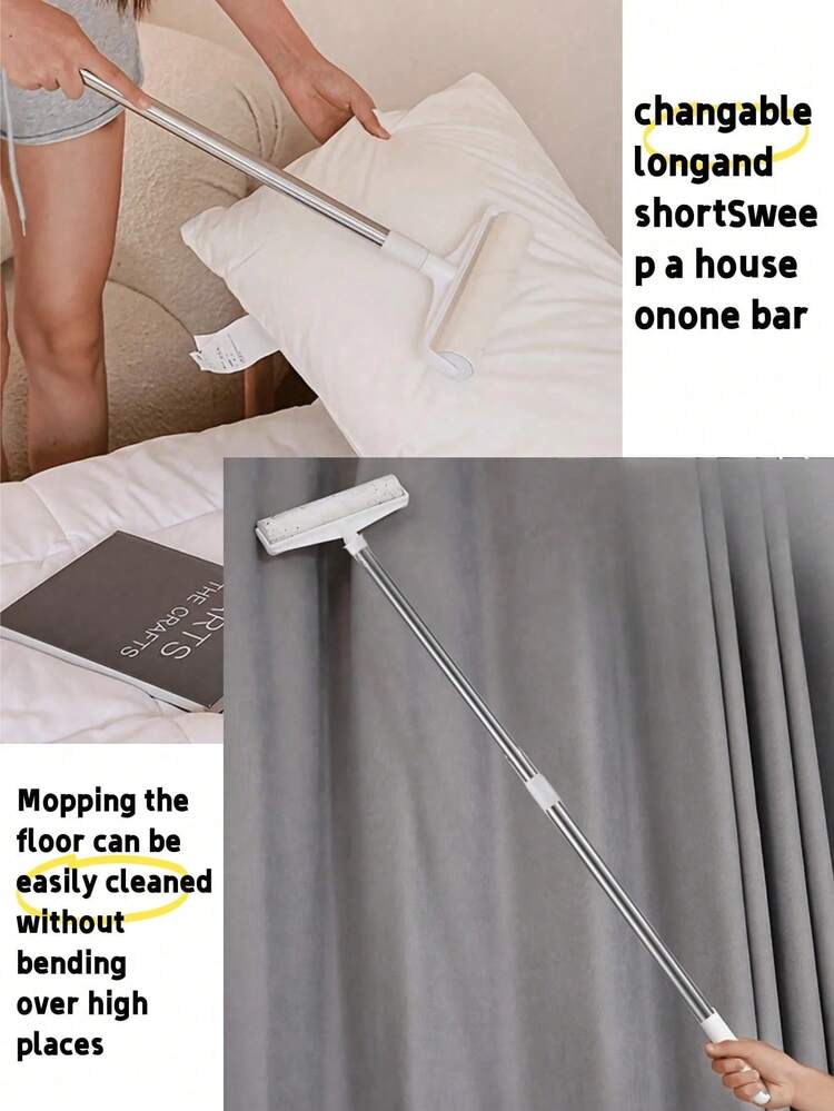 1/6pcs Large Fluff Roller For Carpets, Suitable For Floors (Approx. 24cm Wide, 93cm Long), Long Handle Sticky Mop For Cleaning Carpets, Cars, Clothes And Pet Hair, Long Strip Handle Lint Roller With Diagonal Tear Design, Sticky Lint Roller, Pet Hair Cleaning Roller, Sofa & Carpet Duster Roller, Sticky Peelable Paper Brush, Cleaning Roller - Multicolor - View 2