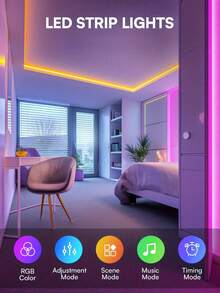 1 szt. 44-klawiszowa czarna taśma świetlna Bluetooth, inteligentna kontrola aplikacji, regulowana, wielokolorowa, odpowiednia do dekoracji mebli domowych, zmienne kolory, pokój gier, kuchnia, podświetlenie telewizora, sypialnia, oświetlenie dekoracyjne LED do świątecznej atmosfery imprezy