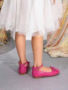 Girls' Princess Style Bow Decor Ankle Strap Flat Shoes