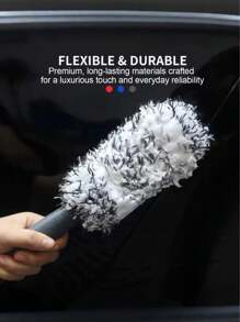 1 件超柔软超细纤维长柄轮胎清洁刷 - 用于洗车的车轮清洁工具，防刮刷毛，易于清洁所有角度，耐用舒适握把设计，汽车美容清洗和保养刷，优质清洁用品 - 均碼 - 查看 4