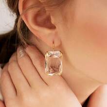 1pair Fashionable Simple Square Shaped Earrings With Colored Rhinestone Detail - Earrings - View 2