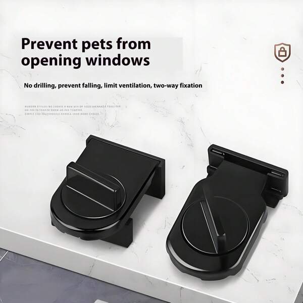 2pcs Black Aluminum Alloy Sliding Door & Window Lock - Anti-Theft, Anti-Pinch, No Drilling Required, Prevent Pets From Accidentally Opening, Bidirectional Locking For Enhanced Safety, Door Lock