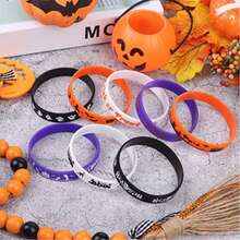 3pcs/5pcs/10pcs Halloween Silicone Wristbands, Trick Or Treat Pumpkin Rubber Bracelets, Waterproof Halloween Party Favors, Random Delivery