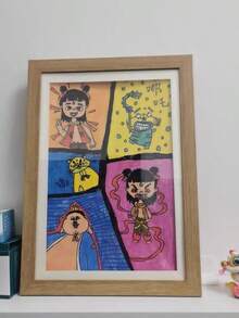 Moldura de exposição de arte magnética de madeira com abertura frontal, tamanho A4, 1 peça, design minimalista, retangular multicolorido, arte mutável, adequada para decoração de casa, exposição de arte infantil, decoração de sala de estar e quarto, pintura e exposição de fotos