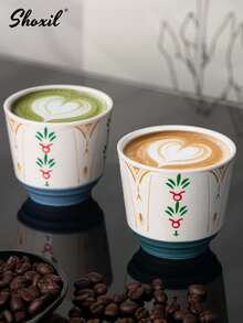 shoxil 1 件陶瓷咖啡杯，中东沙特咖啡杯，150 毫升，卡布奇诺蜡烛杯，节日礼物，适合下午茶、家庭聚会、餐厅、咖啡馆、露营 - 咖啡杯 - 查看 1