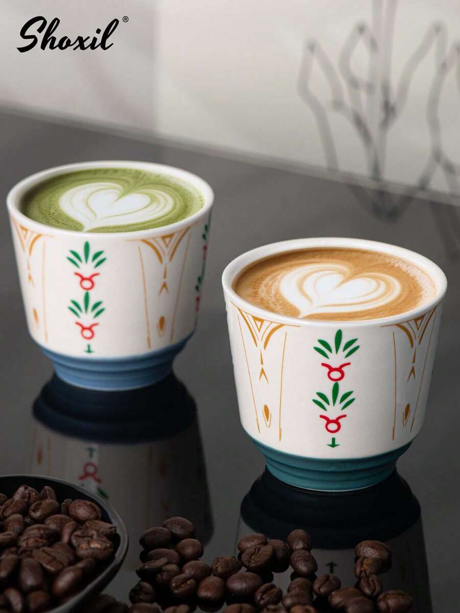 shoxil 1 件陶瓷咖啡杯，中东沙特咖啡杯，150 毫升，卡布奇诺蜡烛杯，节日礼物，适合下午茶、家庭聚会、餐厅、咖啡馆、露营 - 咖啡杯 - 查看 1