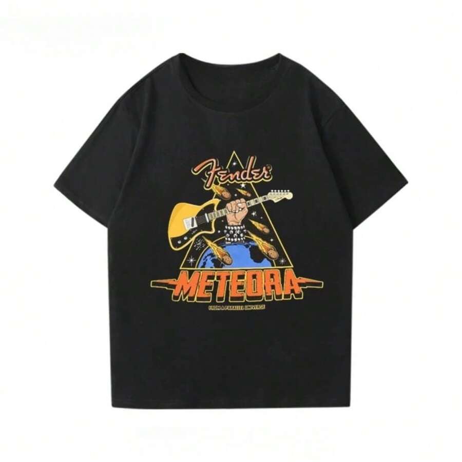 FenderS Electric Guitar Short Sleeved Printed T-Shirt For Boys Guitarist Performance Outfit Rock Band Pure T Shirt - Black - View 1