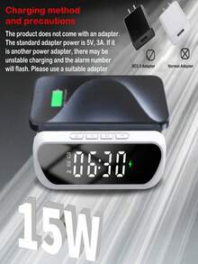 二合一创意桌面数字时钟闹钟，无线快速充电器，（仅支持具有无线充电功能的原装智能手机） - 多色 - 查看 6