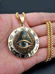 1pc Vintage Fashion Evil Eye Pendant Necklace, Retro Personalized Golden Necklace Suitable For Men And Women, Daily Wear, Party, Performance - Vàng - Xem 4