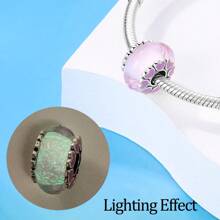 1 Piece Sterling Silver Luminous Charm Bead, Suitable For Original Bracelets, 100% 925 Pure Silver, Exquisite Style, Women's Jewelry Gift, Jewelry, Exquisite Snowflake Sky Blue Glass Cat Eyes, A Gift For Girls